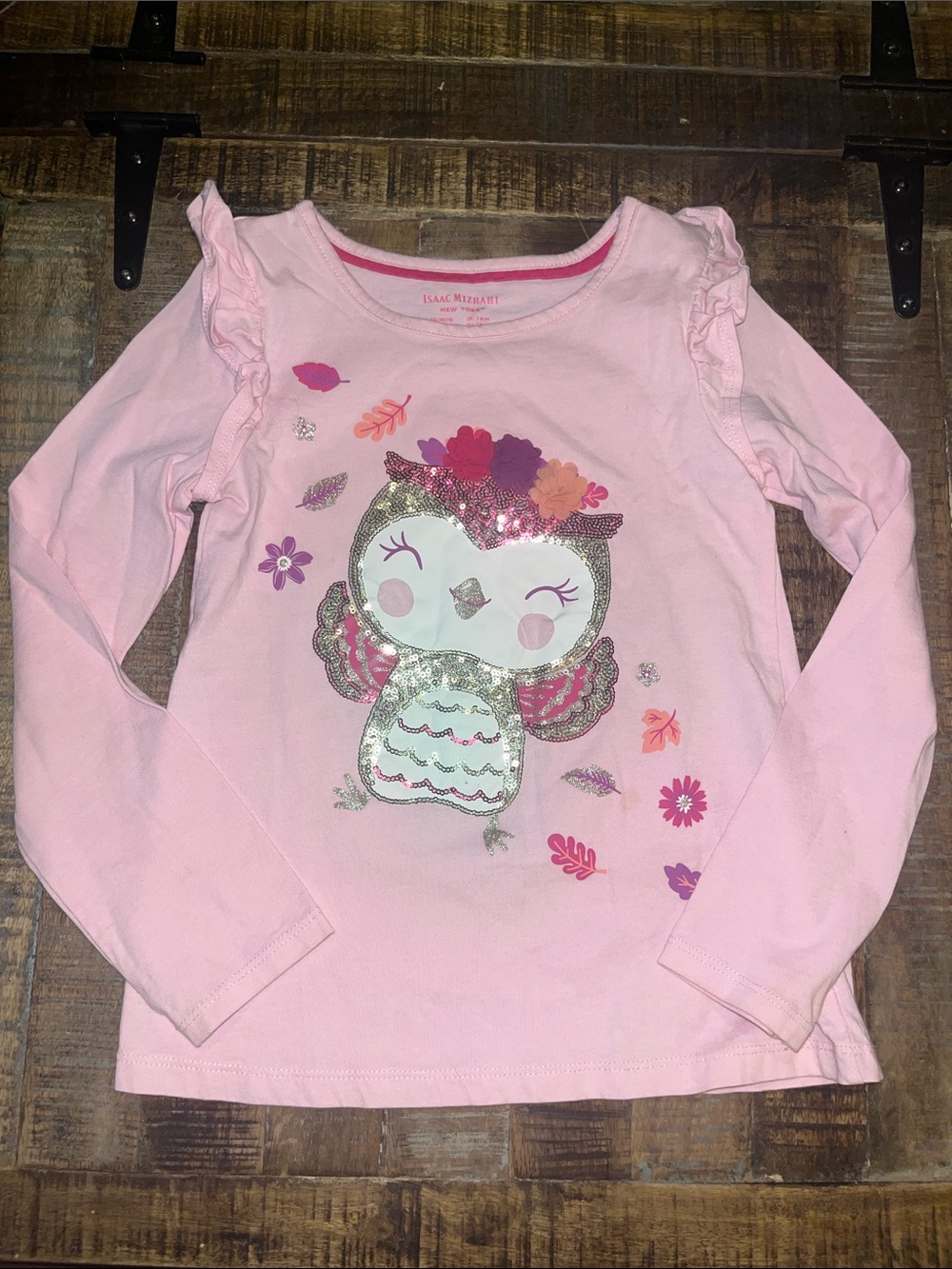 Isaac Mizrahi Light Pink Long-Sleeve Top with Sequin Owl